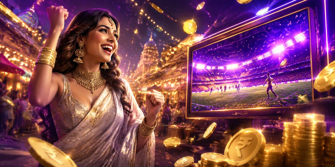 Indian woman playing betting games on mobile device wearing colorful saree